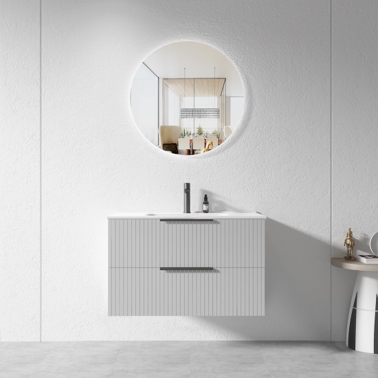 3D-2W 900x450x550mm Grey Wall Hung Plywood Vanity with Ceramic Basin